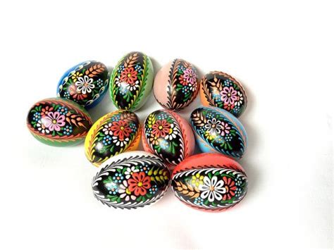 Set Of 10 Hand Decorated Colours Painted Chicken Easter Egg
