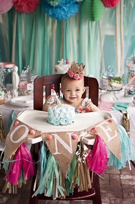 Celebratory cake with set of decoration, toppers, candles and ga. Kara's Party Ideas Littlest Mermaid 1st Birthday Party ...