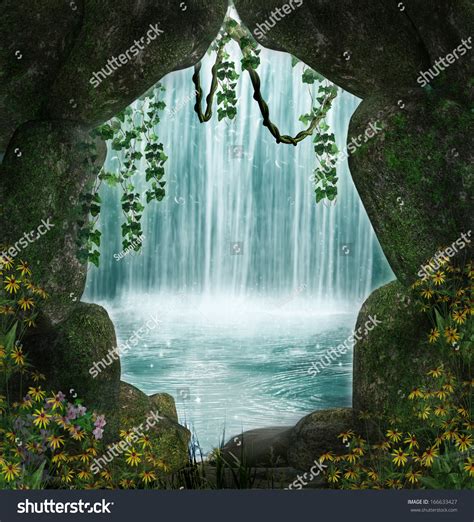 Magic Cave Waterfall Stock Illustration 166633427 Shutterstock