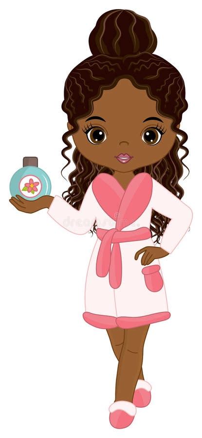 Vector Cute Spa Black Girl Holding Shampoo Vector Spa Girl Stock