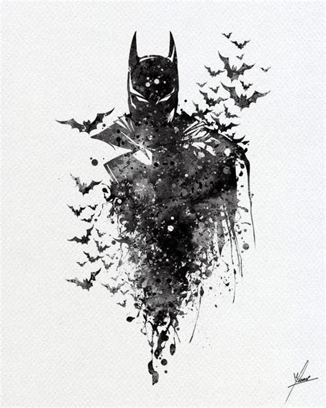 Batman Print Watercolor Illustrations Wall Art Poster Etsy In 2020