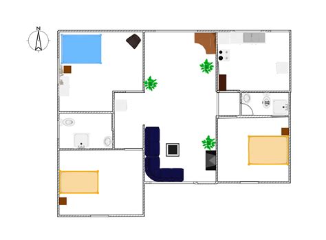 Three Bed Room 3d House Plan With Dwg Cad File Free Download
