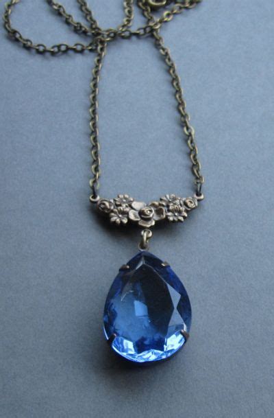 Blue Jewel Necklace Vintage Faceted Blue Glass Pendant Vintage