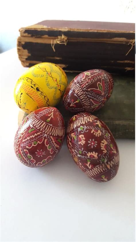 Vintage Decorative Wooden Eggs Hand Painted Wood Folk Art Etsy Hand