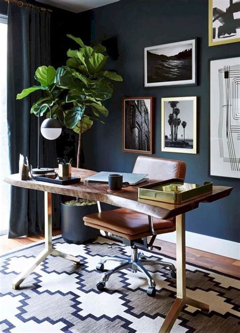 Bohemian Style Home Office With Indoor Plants Homemydesign