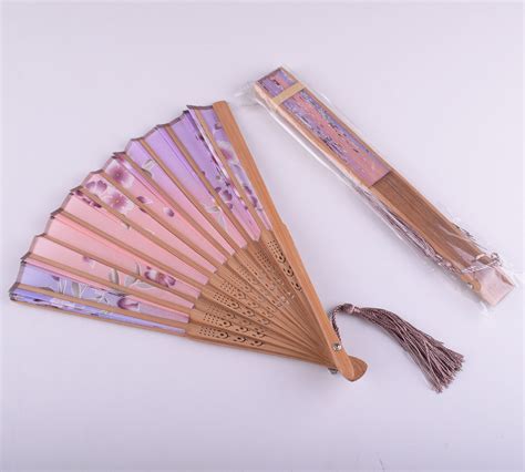 Hand Fans Chinese Silk Fans With Tasselpurple Flower Silk Etsy