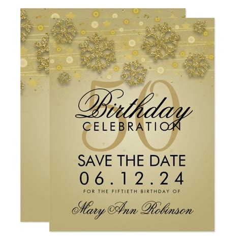 Gold 50th Birthday Save Date Winter Invitation
