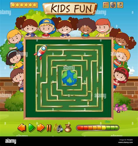 Kid Maze Game Template Illustration Stock Vector Image And Art Alamy