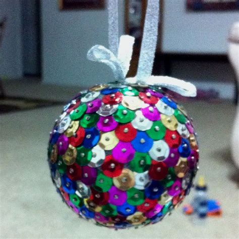 Easy And Cute Diy Ornament All You Need Is Stick Pins Sequins Styrofoam And Ribbon