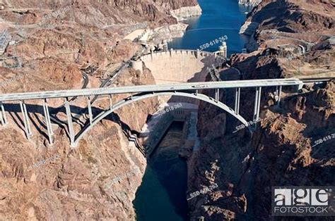 Aerial View Of A Bridge Hoover Dam Bypass Bridge Hoover Dam Arizona