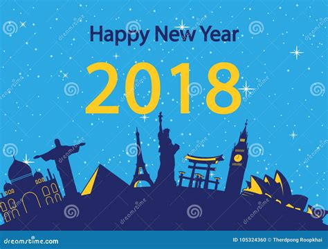 Happy New Year Around The World Landmark Happiness Celebrationyellow