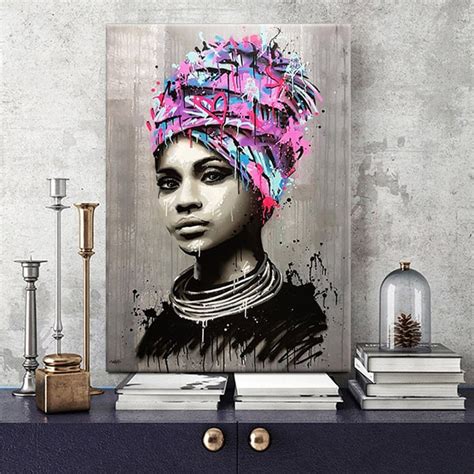 Abstract African Girl With Letters Wall Art Canvas Modern