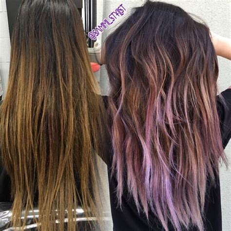 Transformation To Ash Brown With Lilac Tips Balayage Hair By Sammi