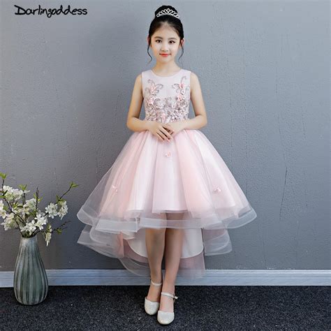 Pink Flower Girls Dresses For Weddings Ball Gown Kids Children Evening