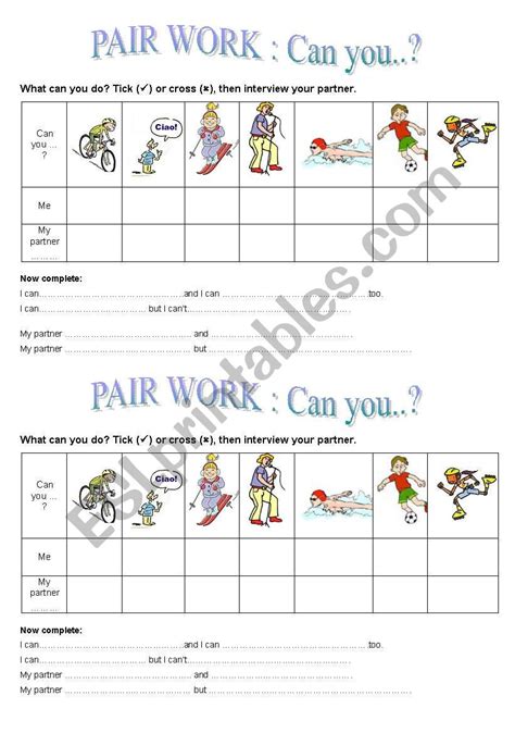 Pair Work Can You Esl Worksheet By Sldp