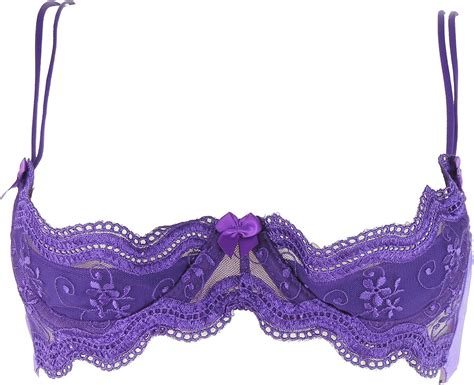 Naughty Bitz Ladies Stunning Sexy Purple Embroidered Purple Lace Open Cup Shelf Balcony Bra