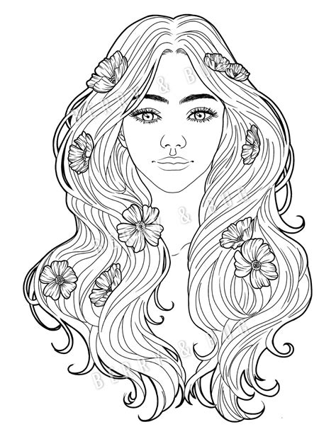 Adult Coloring Page Woman Portrait Coloring Book Etsy Uk