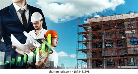 Team Engineers Builders On Background Construction Stock Photo