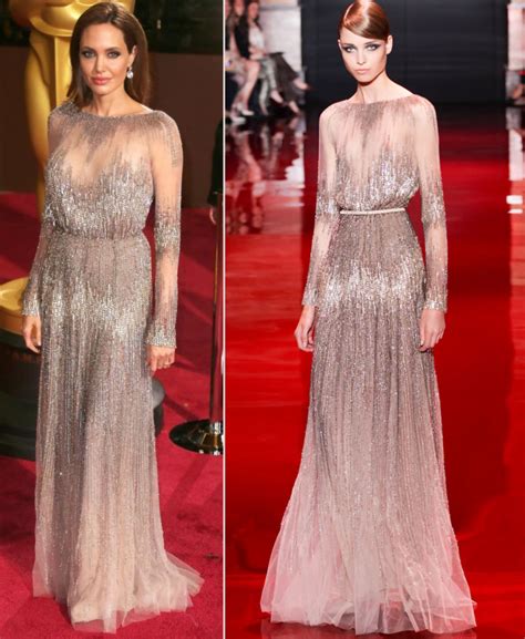 2014 Oscars Dresses Angelina Jolie Silver Sequined Elie