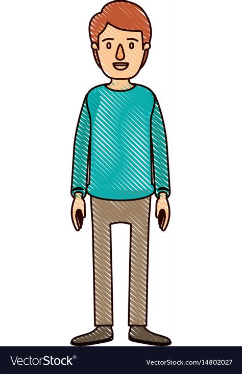 Color Crayon Stripe Cartoon Full Body Guy With Vector Image