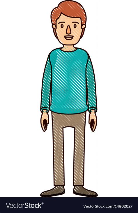 Color Crayon Stripe Cartoon Full Body Guy Vector Image