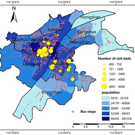 The Distribution Of Bus Stops 3a Hospitals And Population Download