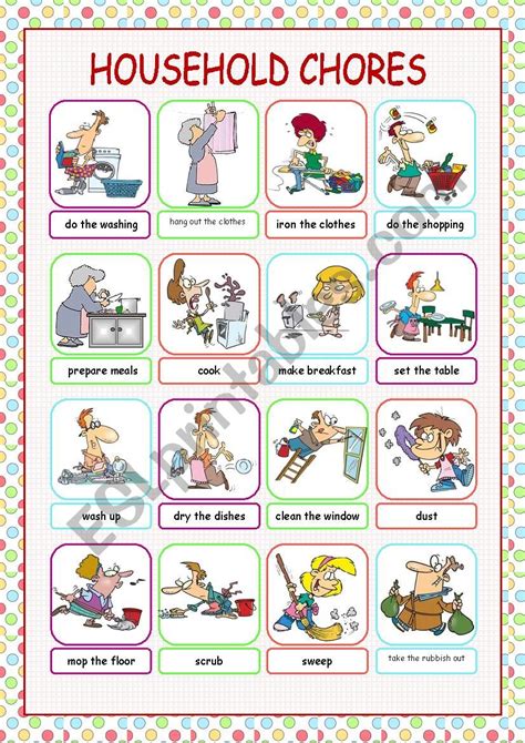 worksheets for household chores