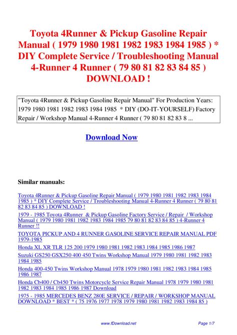 Toyota 4runner Pickup Gasoline Repair Manual 1979 1980 1981 1982 1983