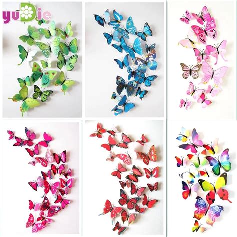12pcs Set New Arrive Mirror Sliver 3d Butterfly Wall Stickers Party