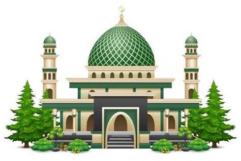 Premium Vector Islamic Mosque Building With Green Plant Mosque