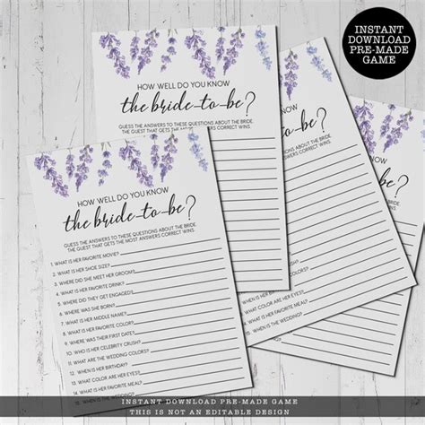 Purple Lavender Bridal Shower Game How Well Do You Know The Bride