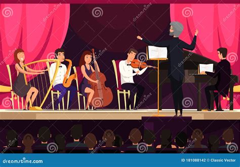 Orchestra Performance On Stage Vector Illustration Stock Vector