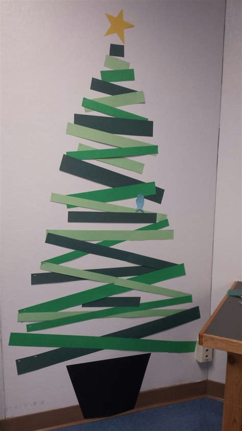 Christmas Tree With Construction Paper Strips And A Bird