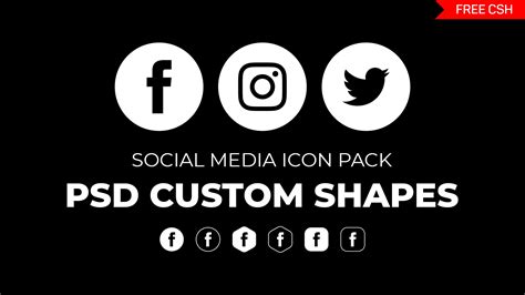 6 style set social media icons ps custom shapes for free psfiles