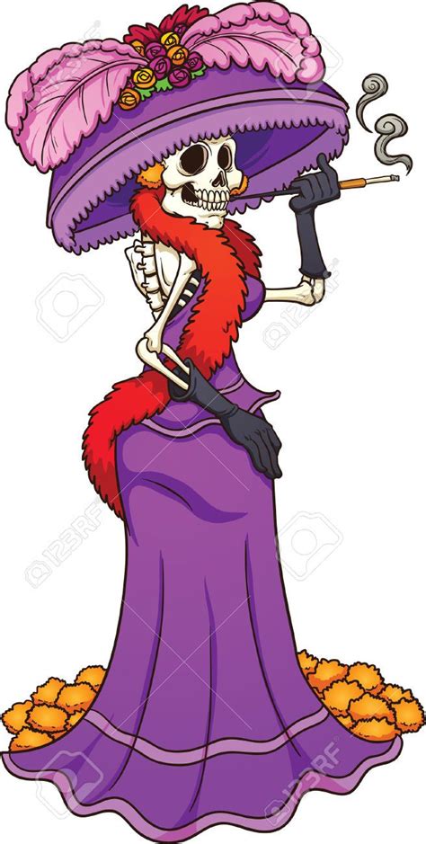 47692757 Mexican Catrina With A Purple Dress Vector Clip Art