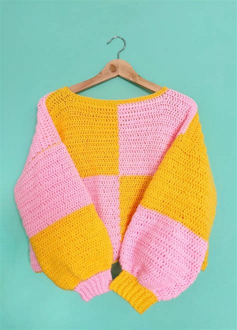 Cropped Color Block Crochet Sweater Pattern Etsy Sweater Crochet