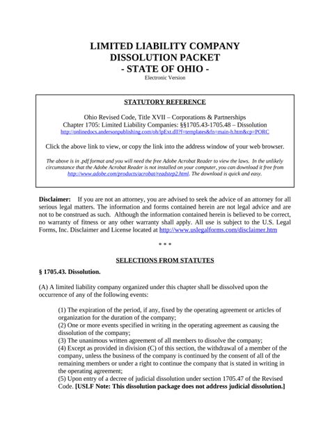Ohio Dissolution Package To Dissolve Limited Liability Company Llc Ohio