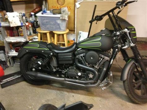 Custom Painted Harley Davidson Dyna Flat Black And Gray With Lime Green