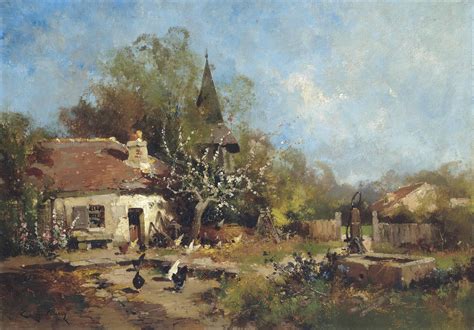 Eugène Galien Laloue French 1854 1941 Chickens At A Cottage