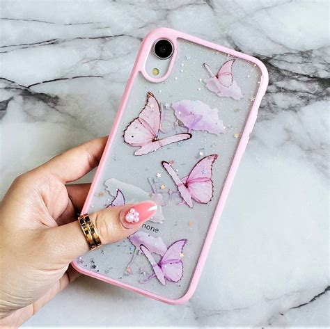 iphone xr 6 1 clear tpu soft butterfly pink holographic glitter sparkle case