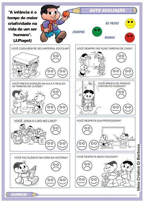 Ficha De Auto Avalia O Do Aluno Ilustrada Ideia Criativa Gi Carvalho Educa O Infantil