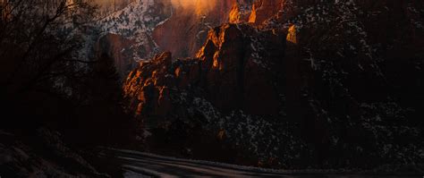 Download Wallpaper 2560x1080 Mountains Road Turn Sunset