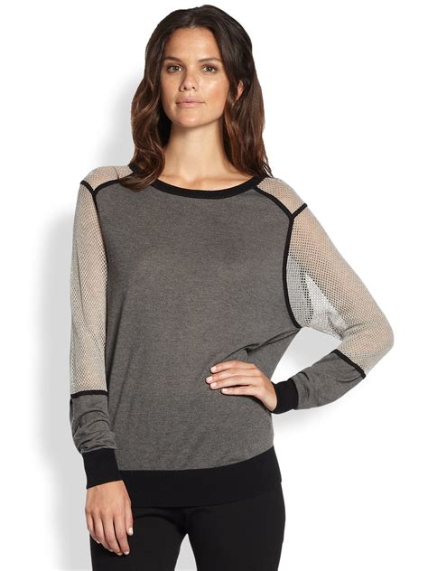 Dkny Colorblock Silk Cashmere Pullover In Gray Grey Black Lyst