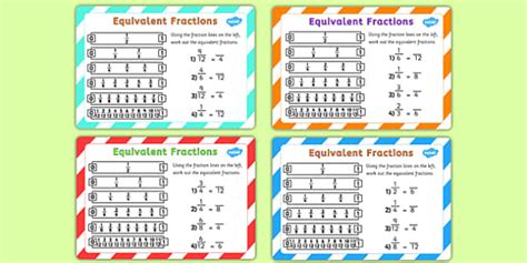 Equivalent Fractions Challenge Cards Fraction Numeracy