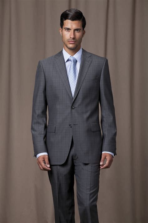 Grey Checked Suit With Powder Blue Shirt And Matching Silk Tie Moda