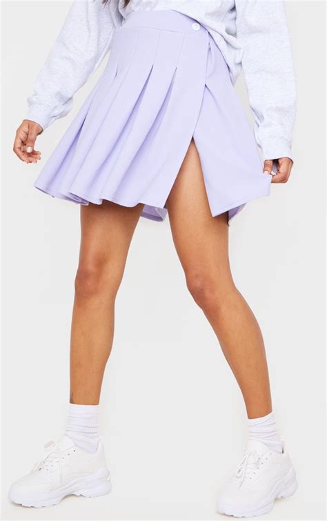 Lilac Pleated Side Split Tennis Skirt Prettylittlething Usa