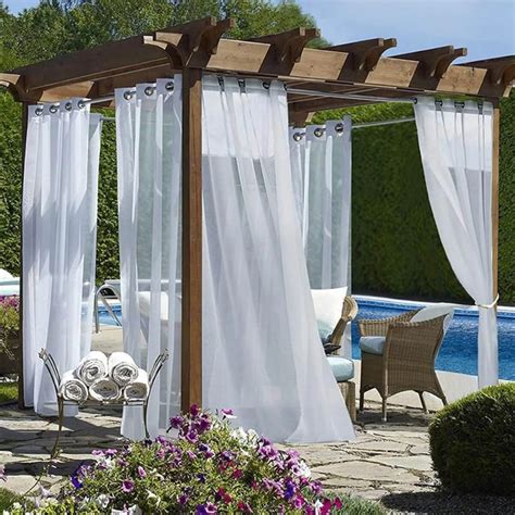 Sheer Waterproof Curtains Linen Look Outdoor Drapes Panel For Patio