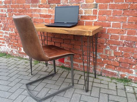 Rustic Industrial Plank Desk Table With Metal Hairpin Legs Etsy Uk