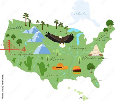 Tourist Infographics About America Cartoon Map Of Usa Travel