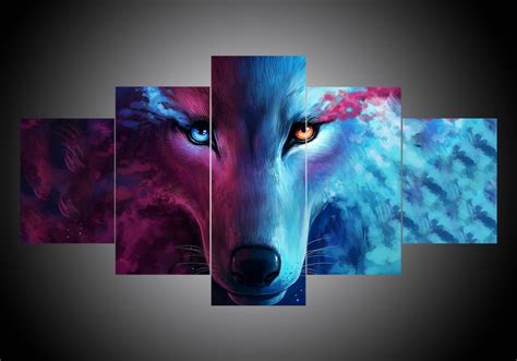 Wolf 6 Abstract Animal 5 Panel Canvas Art Wall Decor Canvas Storm